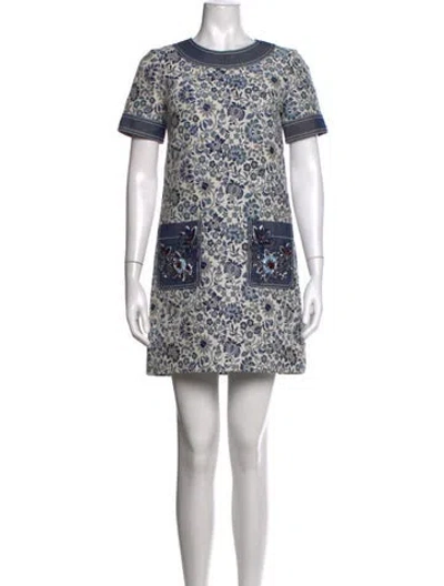 Pre-owned Andrew Gn Floral Print Mini Dress In Blue/white