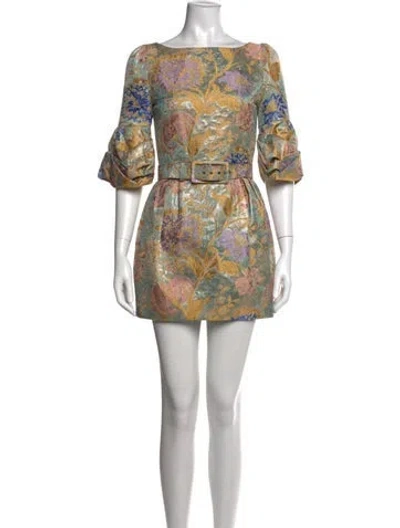 Pre-owned Andrew Gn Floral Print Mini Dress In Gold