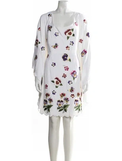 Pre-owned Andrew Gn Floral Print Mini Dress In White