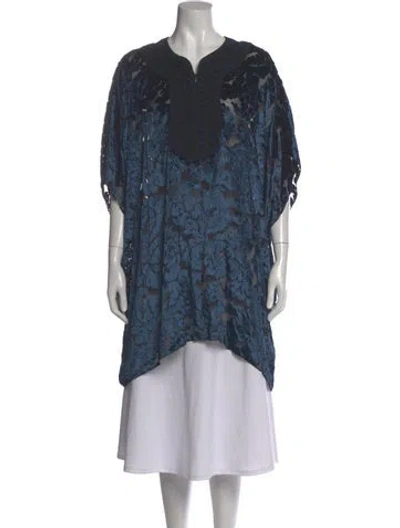 Pre-owned Andrew Gn Floral Print V-neck Tunic In Blue