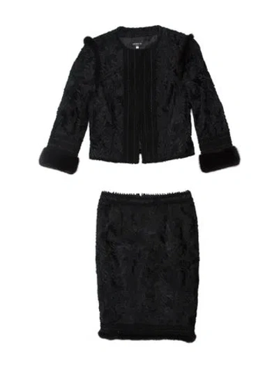 Pre-owned Andrew Gn Fur Trim Skirt Set In Black