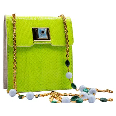 Pre-owned Andrew Gn Green Snakeskin Pocket Bag Semi-precious Stones