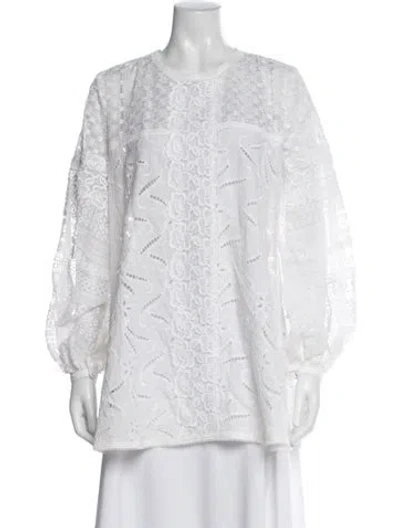 Pre-owned Andrew Gn Lace Pattern Crew Neck Blouse In White