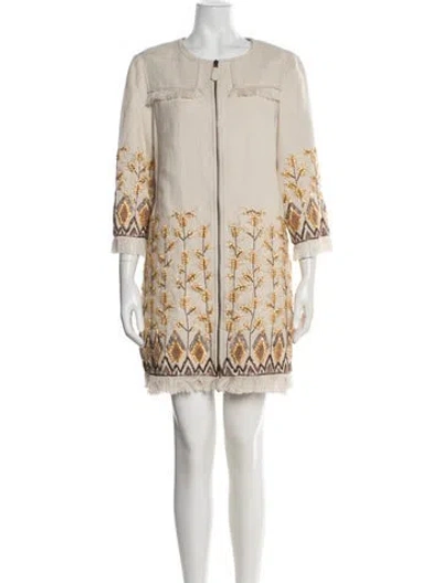 Pre-owned Andrew Gn Linen Sequin Embellishments Dress Set In Neutral