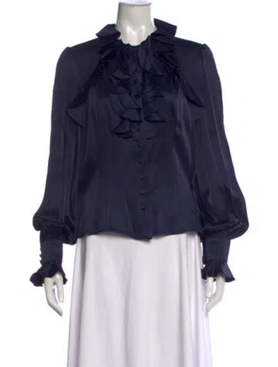 Pre-owned Andrew Gn Long Sleeve Blouse In Blue