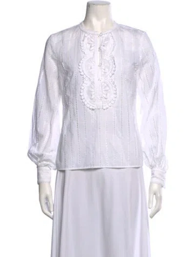 Pre-owned Andrew Gn Long Sleeve Blouse In White