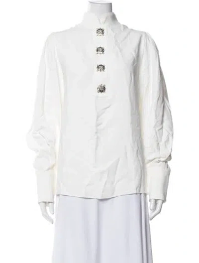 Pre-owned Andrew Gn Long Sleeve Blouse In White
