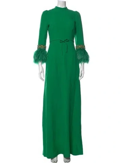 Pre-owned Andrew Gn Mock Neck Long Dress In Green