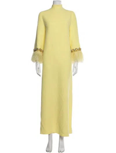 Pre-owned Andrew Gn Mock Neck Long Dress In Green/yellow