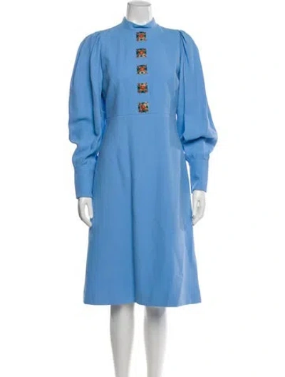 Pre-owned Andrew Gn Mock Neck Midi Length Dress In Blue