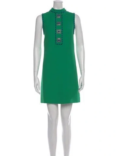 Pre-owned Andrew Gn Mock Neck Mini Dress In Green