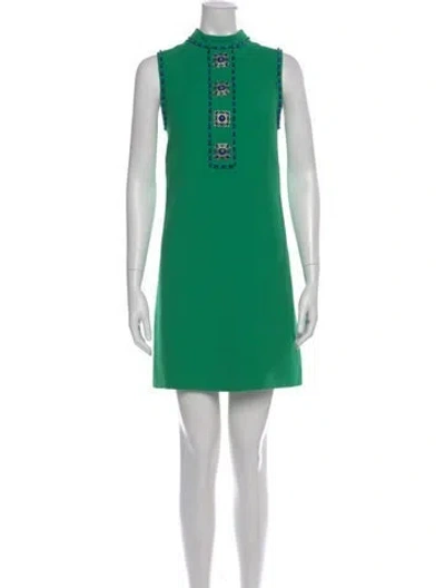 Pre-owned Andrew Gn Mock Neck Mini Dress In Green