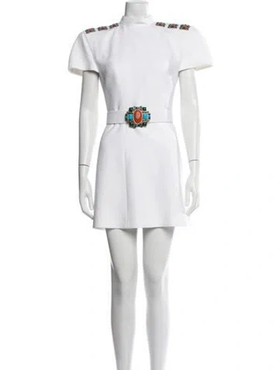 Pre-owned Andrew Gn Mock Neck Mini Dress In White