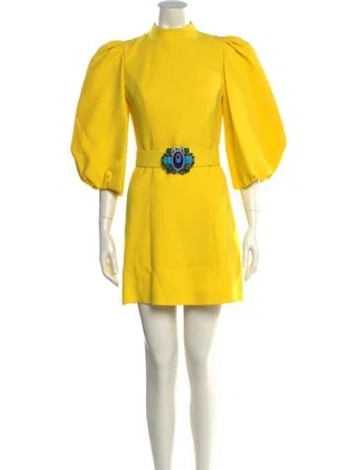 Pre-owned Andrew Gn Mock Neck Mini Dress In Yellow