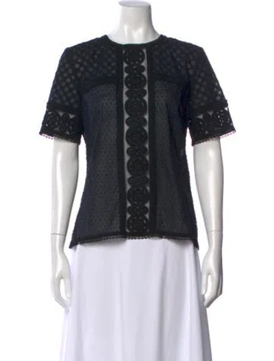 Pre-owned Andrew Gn Patterned Crew Neck Blouse In Black