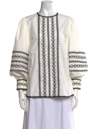 Pre-owned Andrew Gn Patterned Crew Neck Blouse In White