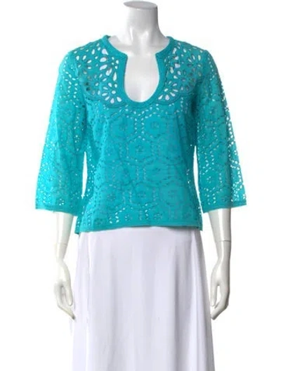 Pre-owned Andrew Gn Patterned Square Neckline Blouse In Blue