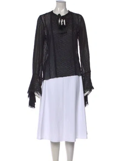 Pre-owned Andrew Gn Patterned Tie Neck Blouse In Black