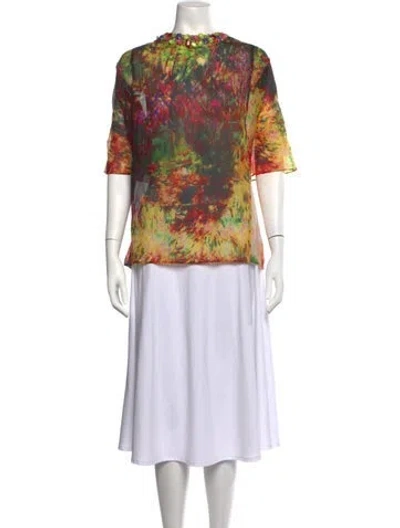 Pre-owned Andrew Gn Printed Crew Neck Blouse In Green