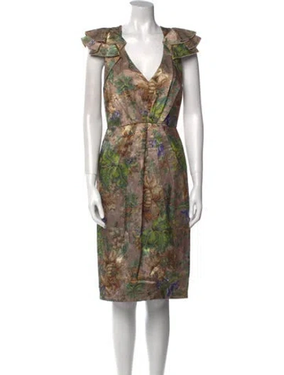 Pre-owned Andrew Gn Printed Midi Length Dress In Brown