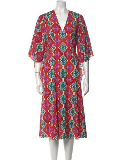 Pre-owned Andrew Gn Printed Midi Length Dress In Orange