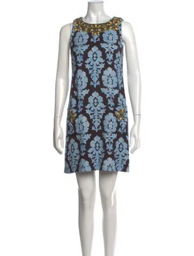 Pre-owned Andrew Gn Printed Mini Dress In Blue/brown