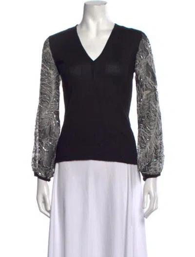 Pre-owned Andrew Gn Printed V-neck Top In Black