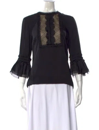Pre-owned Andrew Gn Silk Crew Neck Blouse In Black