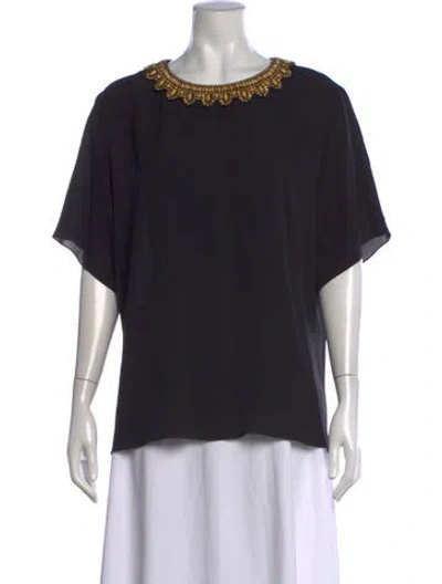 Pre-owned Andrew Gn Silk Crew Neck Blouse In Black