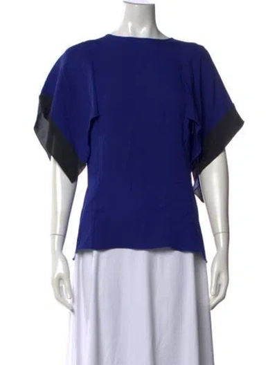 Pre-owned Andrew Gn Silk Crew Neck Blouse In Blue