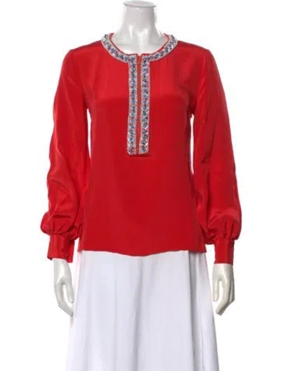 Pre-owned Andrew Gn Silk Crew Neck Blouse In Red