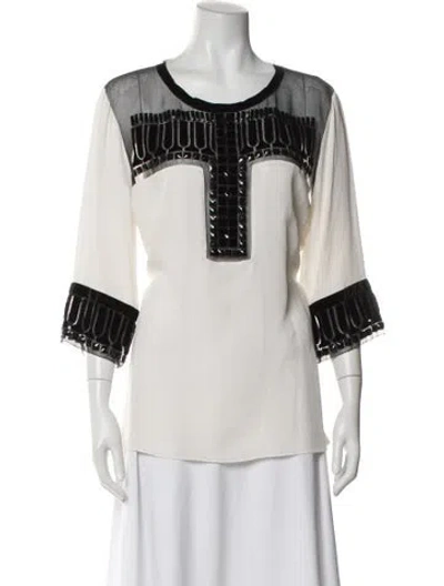 Pre-owned Andrew Gn Silk Crew Neck Top In White