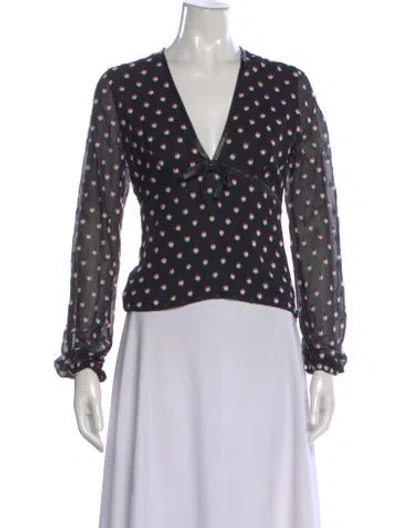 Pre-owned Andrew Gn Silk Floral Print Blouse In Black