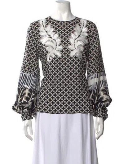 Pre-owned Andrew Gn Silk Floral Print Blouse In Black/white