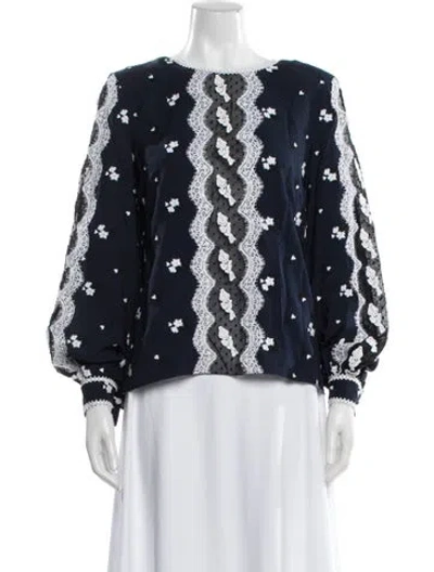 Pre-owned Andrew Gn Silk Floral Print Blouse In Blue