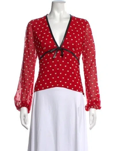 Pre-owned Andrew Gn Silk Floral Print Blouse In Red