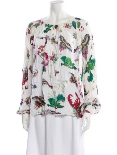 Pre-owned Andrew Gn Silk Floral Print Blouse In White