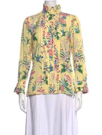 Pre-owned Andrew Gn Silk Floral Print Blouse In Yellow