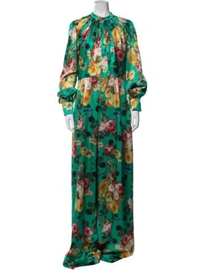 Pre-owned Andrew Gn Silk Floral Print Jumpsuit W/ Tags In Green