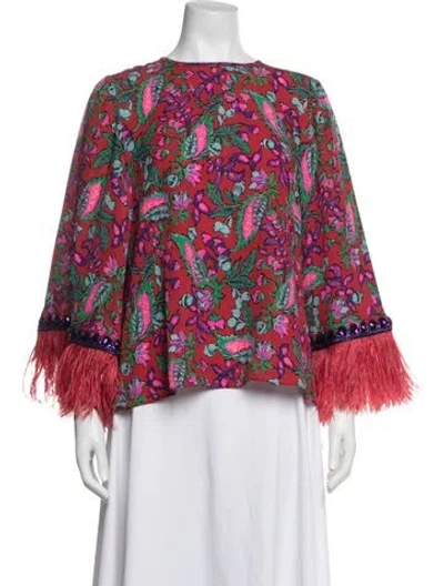 Pre-owned Andrew Gn Silk Floral Print Top W/ Tags In Red