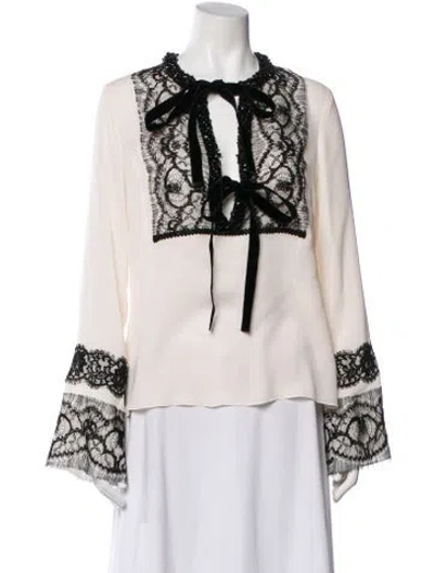 Pre-owned Andrew Gn Silk Lace Pattern Blouse In White
