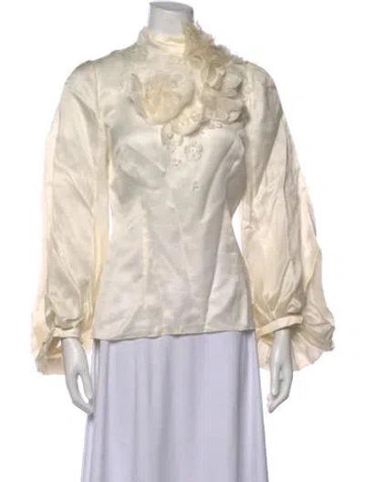 Pre-owned Andrew Gn Silk Long Sleeve Blouse In Neutrals
