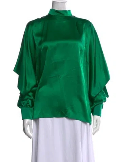 Pre-owned Andrew Gn Silk Mock Neck Blouse In Green