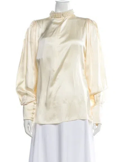 Pre-owned Andrew Gn Silk Mock Neck Blouse W/ Tags In Neutral