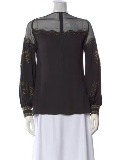 Pre-owned Andrew Gn Silk Patterned Blouse In Black