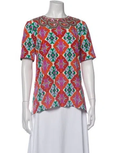 Pre-owned Andrew Gn Silk Patterned Top In Red