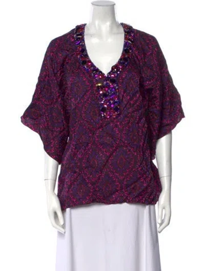 Pre-owned Andrew Gn Silk Printed Blouse In Purple