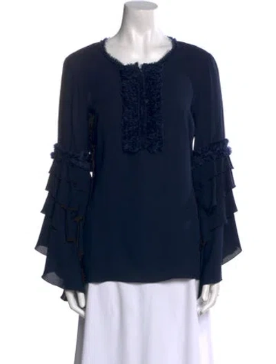 Pre-owned Andrew Gn Silk Scoop Neck Blouse In Blue