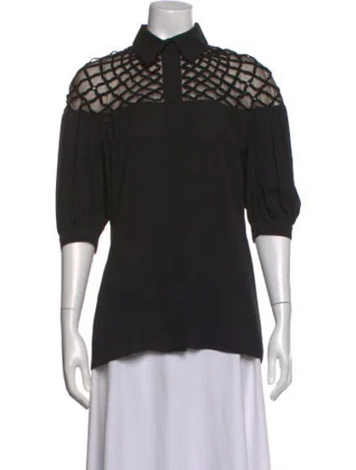 Pre-owned Andrew Gn Silk Three-quarter Sleeve Button-up Top In Black