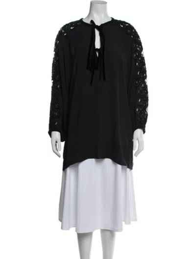 Pre-owned Andrew Gn Silk Tie Neck Blouse In Black